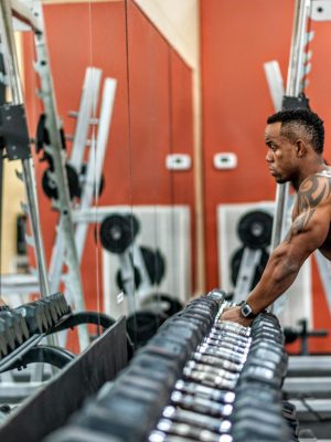 Man in Red and Black Shorts
